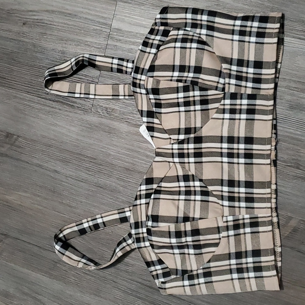 New! Sexy cute crop plaid top with zip back size large